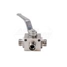 3-way hydraulic ball valve 3/2 M22x1.5 15L with mounting holes 500 bar