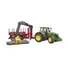 Tracteur John Deere 7R 350 avec remorque, grue et 4 bûches d'arbres