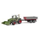 Tahač Fendt Vario 211 s čelním nakladačem a stříbrným přívěsem (02019)