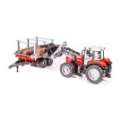 Traktor Massey Ferguson 7480 s čelným nakladačom a prívesom na stromy