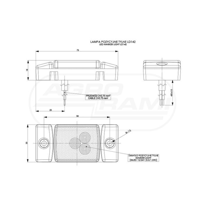 HOR40 LED obrysová lampa 12/24V ČERVENÁ