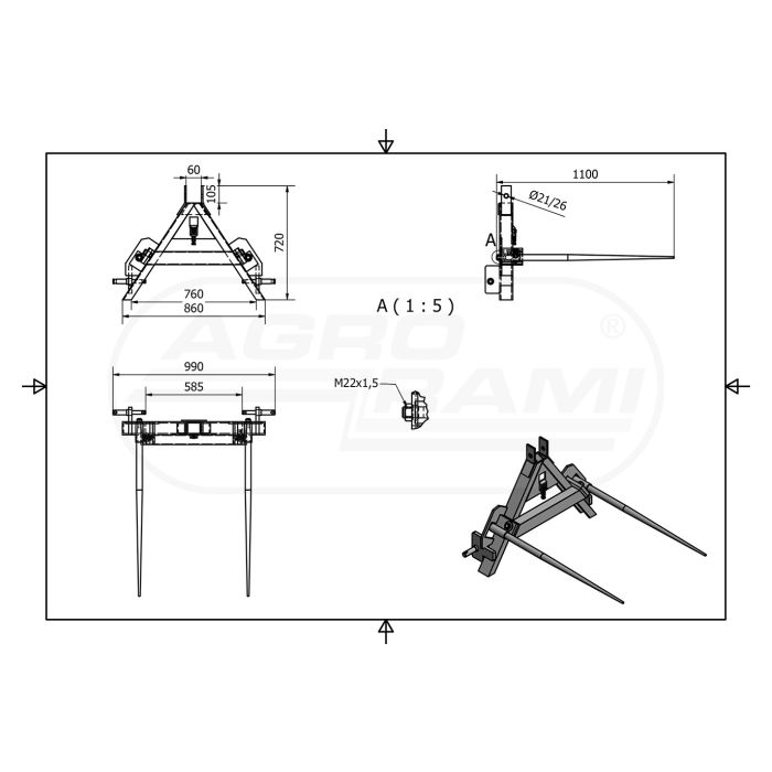 Závěsný trojúhelník, balíkovací vidle 800 kg