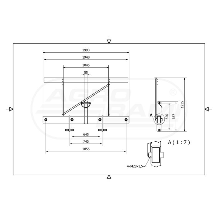 Rám, vidle pro přepravu velkých balíků 1500kg, 4-radličkové