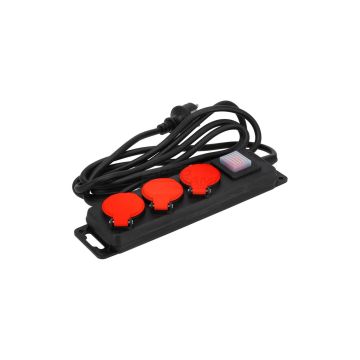 Gumová predlžovačka s vypínačom, 3 zásuvky, 3m