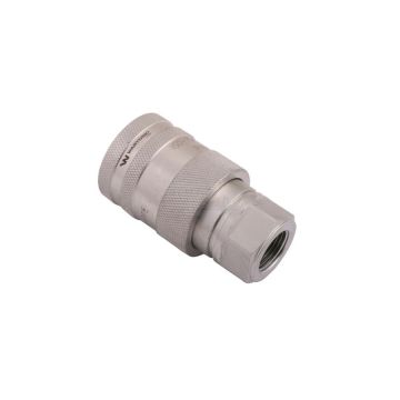 Hydraulic quick connector, socket with internal thread pressure eliminator