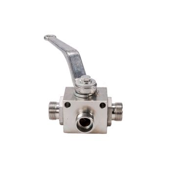 3-way hydraulic ball valve 3/2 M22x1.5 15L with mounting holes 500 bar