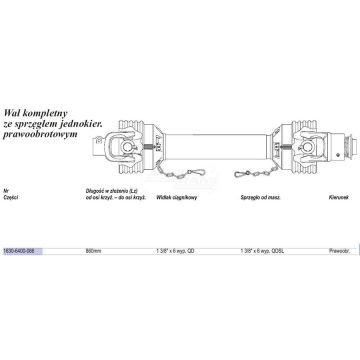 Arbre Weasler 460Nm (Lz=910mm.,Lmax=1275mm.) accouplement un coeur