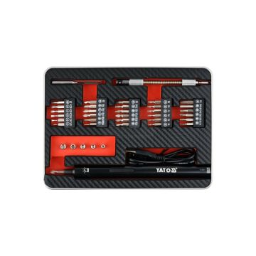 Presný akumulátorový skrutkovač s bitmi YATO 3,6V 39 ks