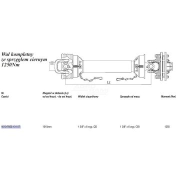 Arbre Weasler 1250Nm (Lz1010mm-Lmax1418mm) disque de friction