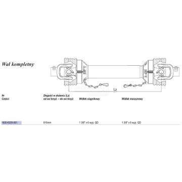 Weasler-Welle 371 Nm. (Lz=810, Lmax=1135) 1600-6300-081 WEASLER