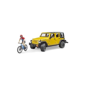 Jeep Wrangler Rubicon s figúrkou cyklistu a horským bicyklom Bruder 02543