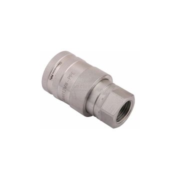 Hydraulic quick connector, socket with pressure eliminator, EURO internal thread