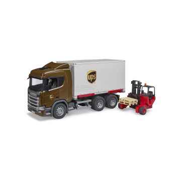 Logistický nákladný automobil Scania Super 560R UPS s vysokozdvižným vozíkom Bruder 03582