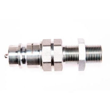Hydraulic quick connector, long plug with pressure eliminator, EURO external thread