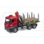 Nákladné auto MB Arocs na prepravu dreva s hydraulickým žeriavom, uchopovačom a 3 kmeňmi stromov Bruder 03669